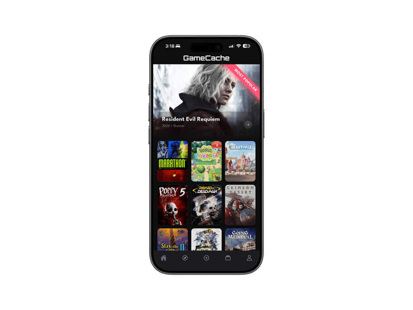 GameCache Home Feed screen